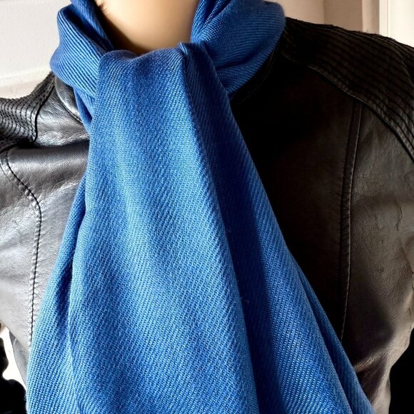 Blue Pashmina Scarf Long 70 inch Fringed Wrap Shawl Soft Cozy Style - Picture 7 of 12